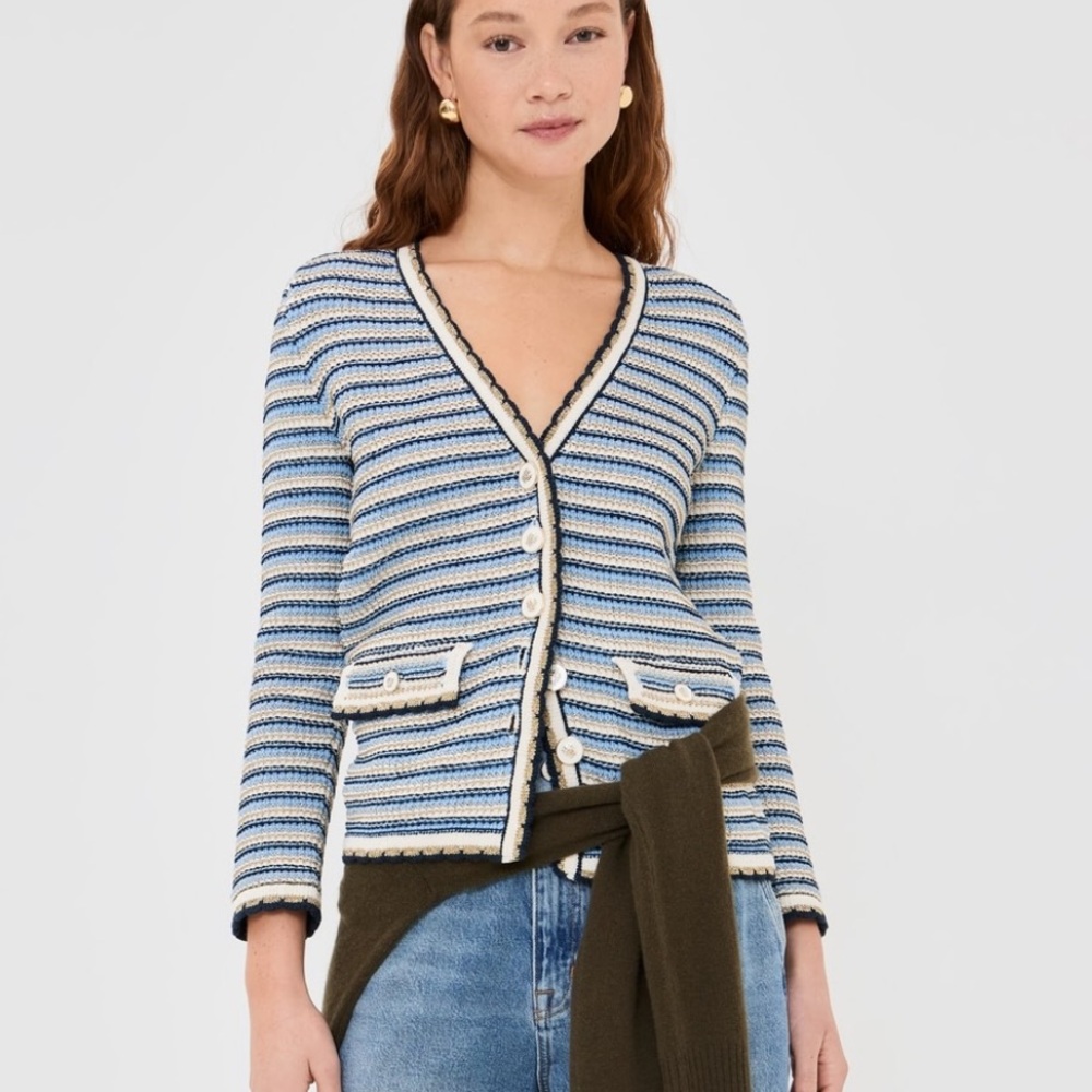 Veronica Beard Blue and White Striped Cardigan